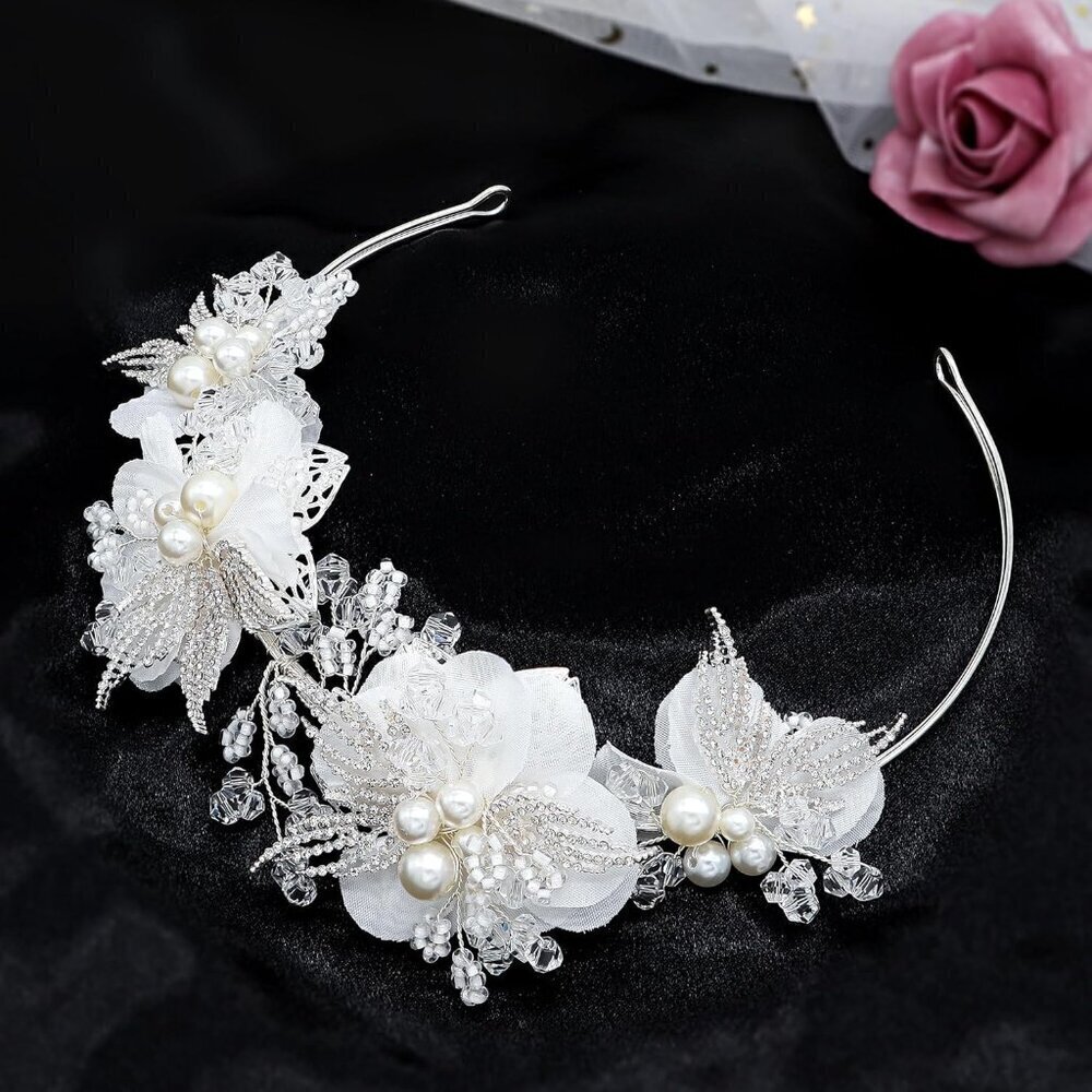 White Flower Girl Headpiece for Wedding Flower Girl Headband Communion headpiece